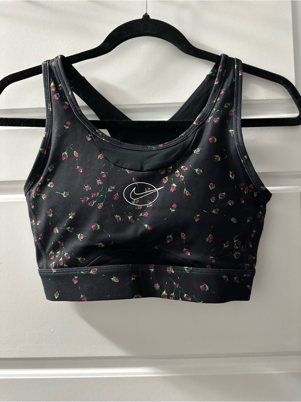 Nike Black Floral Print Racerback Sports Bra